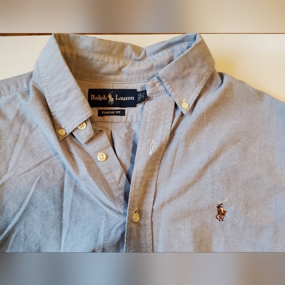 Ralph Lauren Classic Fit blue Oxford dress button up shirt men's 16 34/35